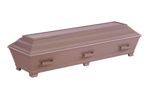 En brun kista med fyra handtag, placerad på en vit bakgrund.